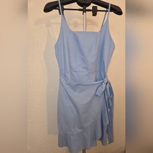 Light Blue Wrap Dress Ruffle Hem Tie Waist Spaghetti Strap Size Large